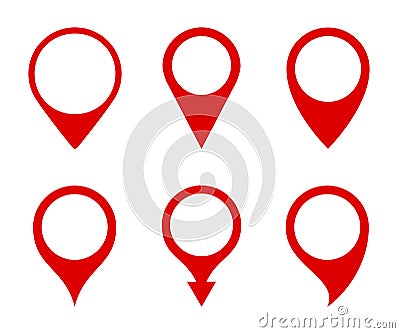 Pin map marker pointer icons set, GPS location flat symbol - vector Stock Photo